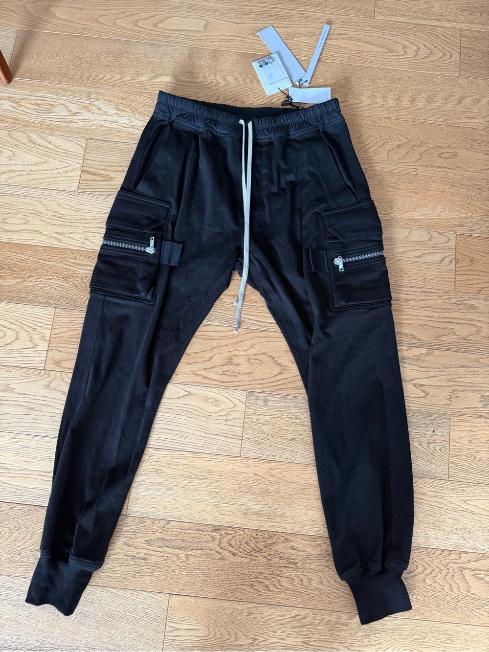 Rick Owens Black Mastodon Cargo Jogger Pants Drawstring FW25 Sz 52 L $1150